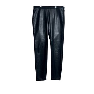 Eileen Fisher Black Leather Front Stretch Back Leggings Pants Medium